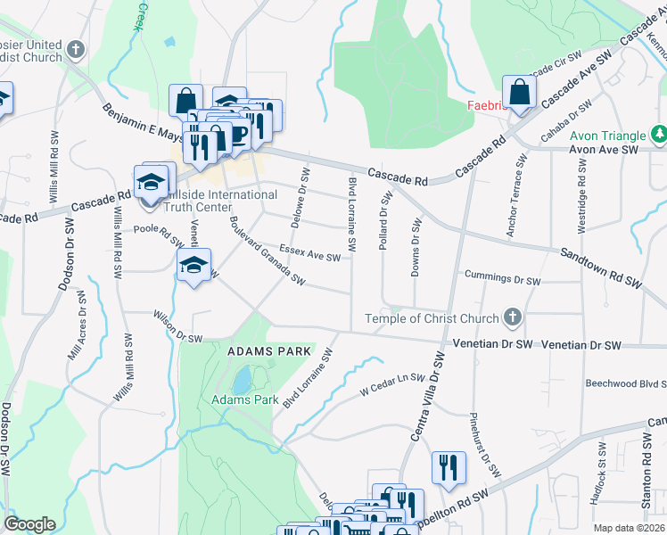 map of restaurants, bars, coffee shops, grocery stores, and more near 2153 Essex Avenue Southwest in Atlanta