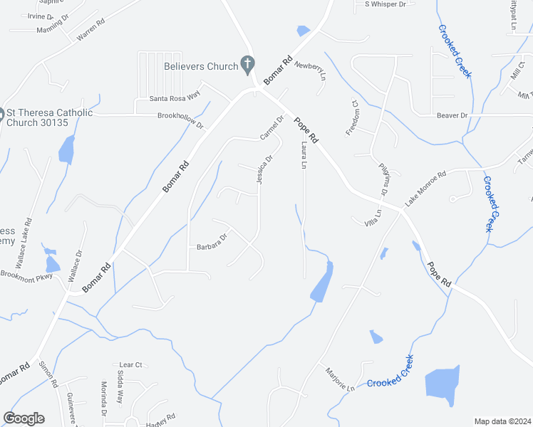 map of restaurants, bars, coffee shops, grocery stores, and more near 3218 Jessica Drive in Douglasville