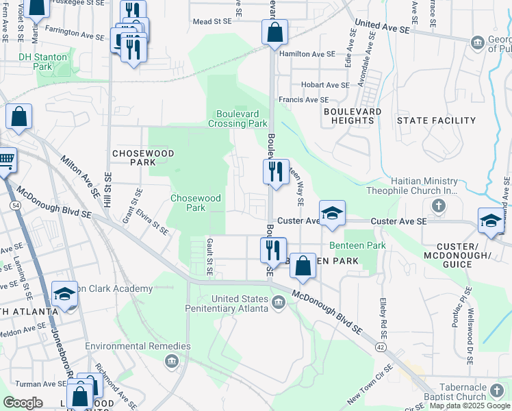 map of restaurants, bars, coffee shops, grocery stores, and more near 502 Zeal St SE in Atlanta