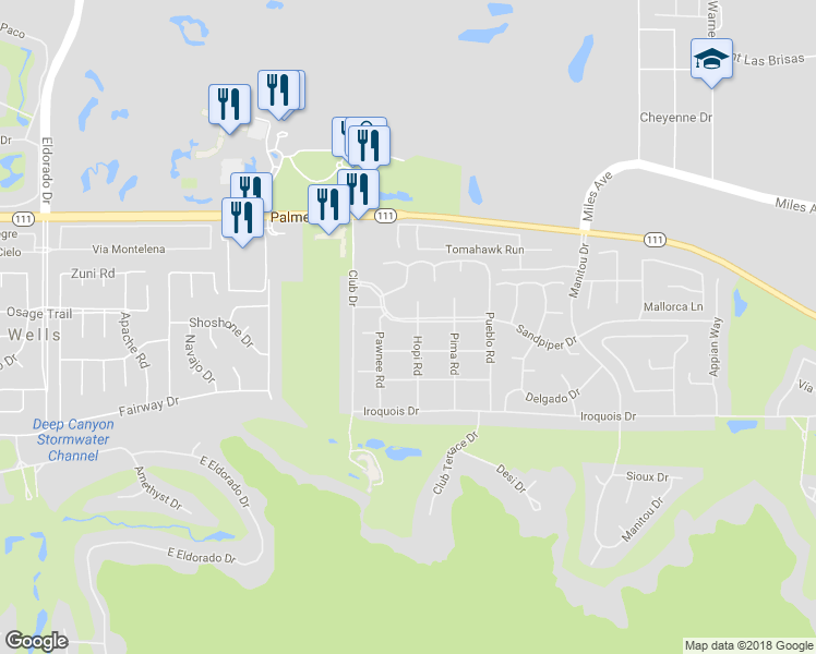 map of restaurants, bars, coffee shops, grocery stores, and more near 76795 Sandpiper Drive in Indian Wells