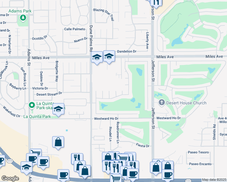 map of restaurants, bars, coffee shops, grocery stores, and more near 45549 Pelican Hill Court in Indio