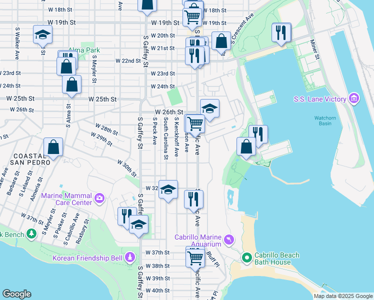 map of restaurants, bars, coffee shops, grocery stores, and more near 2808 South Denison Avenue in Los Angeles