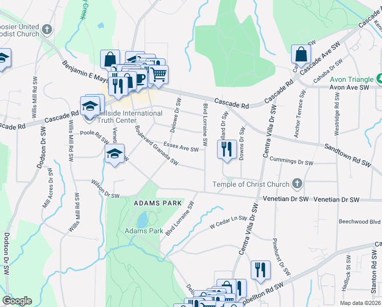 map of restaurants, bars, coffee shops, grocery stores, and more near 2153 Essex Avenue Southwest in Atlanta