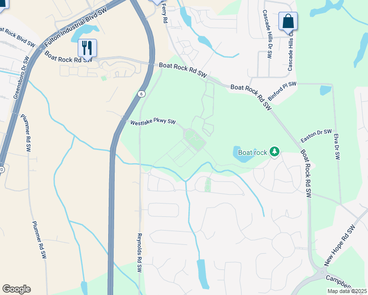 map of restaurants, bars, coffee shops, grocery stores, and more near 393 Sand Bay Drive Southwest in Atlanta