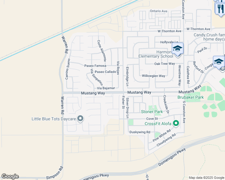 map of restaurants, bars, coffee shops, grocery stores, and more near 5107 Via Bajamar in Hemet