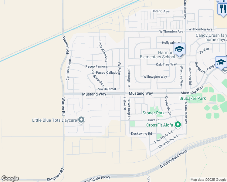 map of restaurants, bars, coffee shops, grocery stores, and more near 5107 Via Bajamar in Hemet