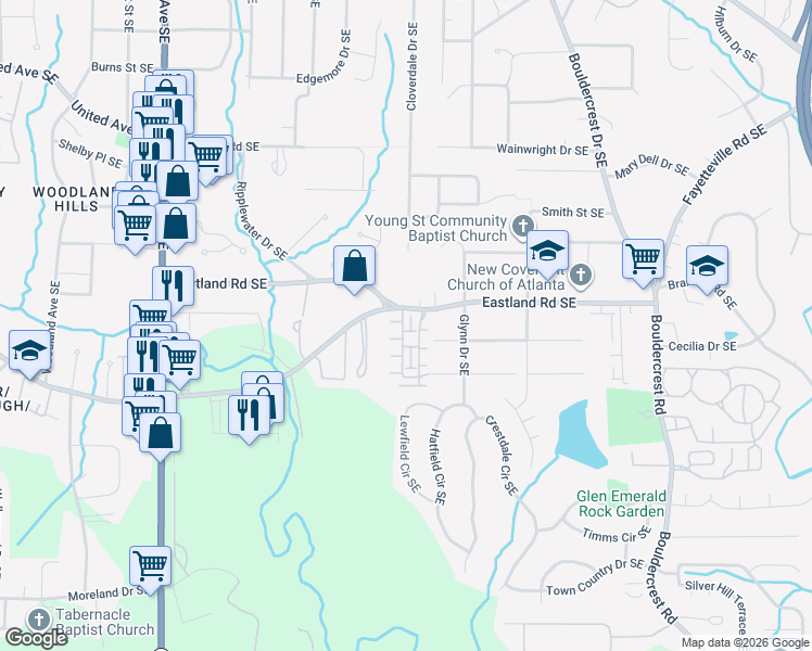 map of restaurants, bars, coffee shops, grocery stores, and more near 2121 Gorman Grove in Atlanta