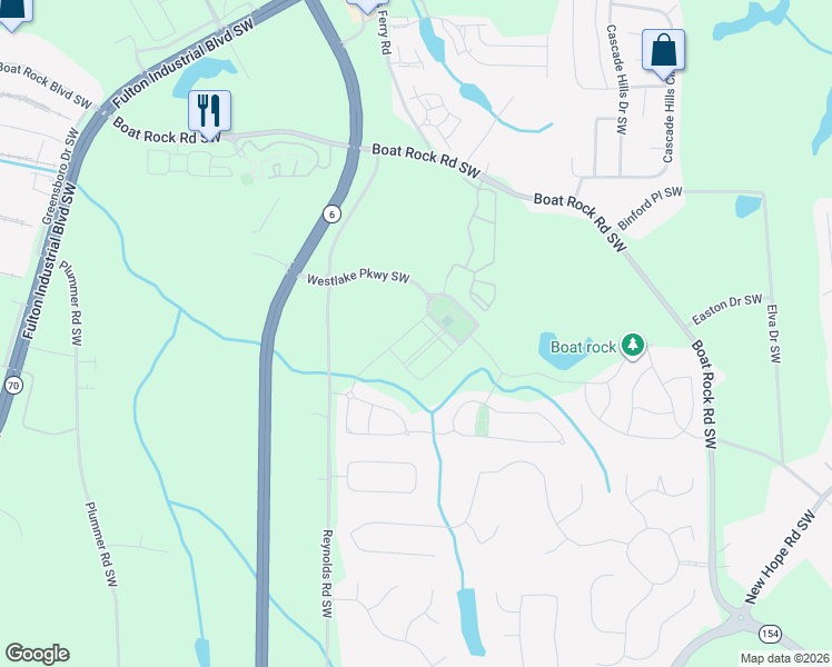map of restaurants, bars, coffee shops, grocery stores, and more near 1324 Stone Bay Drive Southwest in Atlanta
