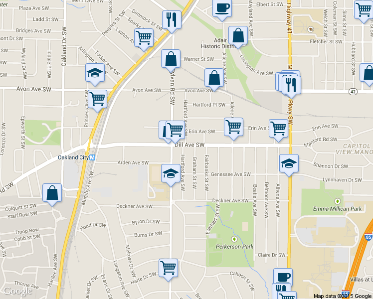 map of restaurants, bars, coffee shops, grocery stores, and more near 878 Dill Avenue Southwest in Atlanta