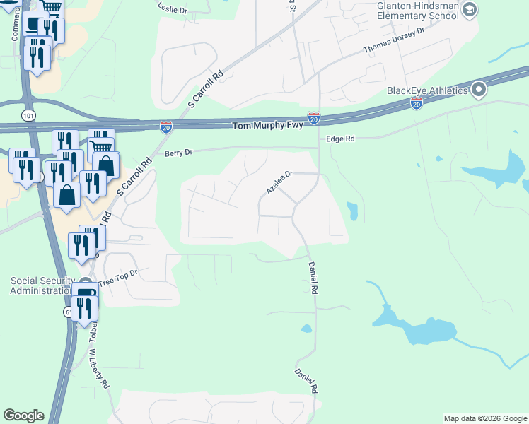 map of restaurants, bars, coffee shops, grocery stores, and more near 49 Jonquil Drive in Villa Rica
