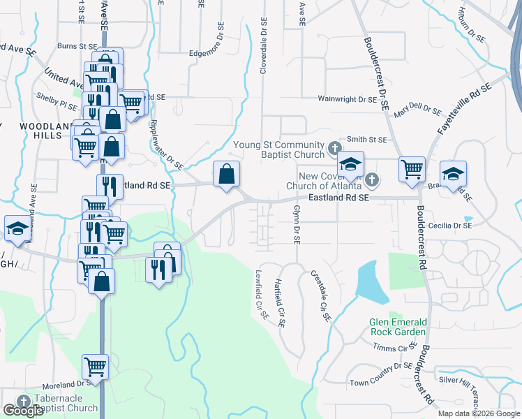 map of restaurants, bars, coffee shops, grocery stores, and more near 2117 Gorman Grove in Atlanta