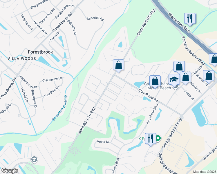 map of restaurants, bars, coffee shops, grocery stores, and more near 754 Burcale Road in Myrtle Beach