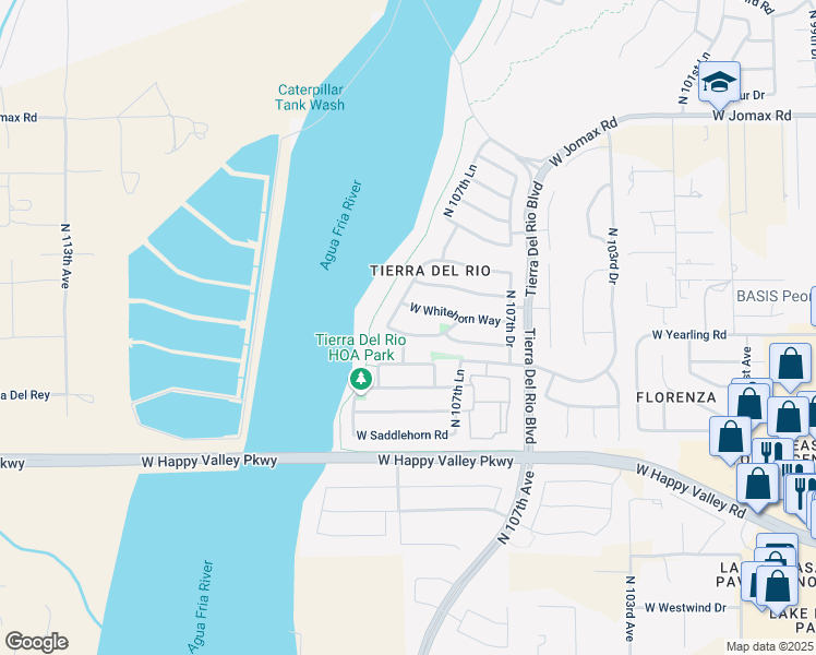 map of restaurants, bars, coffee shops, grocery stores, and more near 10793 West Whitehorn Way in Peoria
