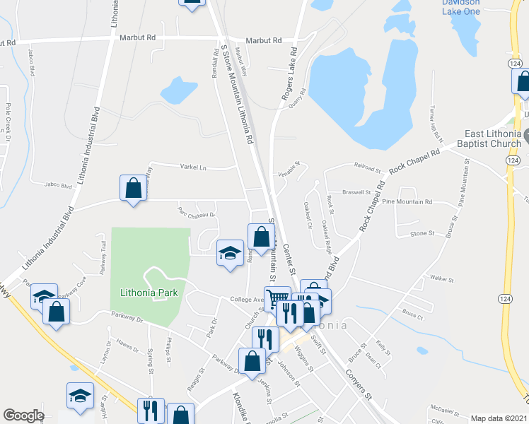 map of restaurants, bars, coffee shops, grocery stores, and more near 2961 Stone Mountain Street in Lithonia