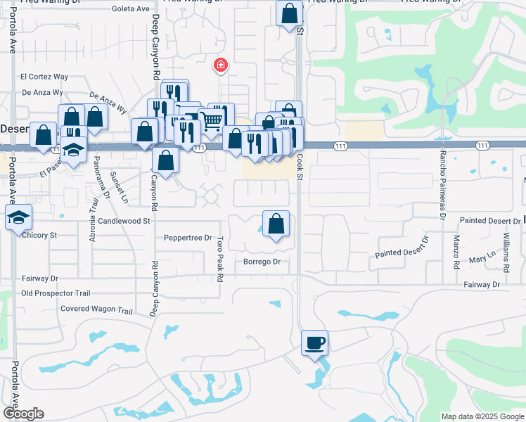 map of restaurants, bars, coffee shops, grocery stores, and more near 74857 South Cove Drive in Indian Wells