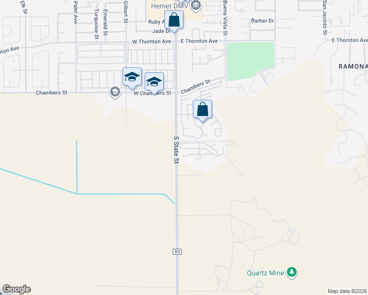map of restaurants, bars, coffee shops, grocery stores, and more near 1700 South State Street in Hemet