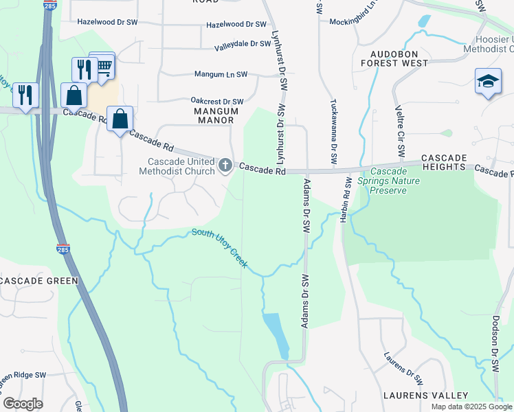 map of restaurants, bars, coffee shops, grocery stores, and more near 1372 Childress Dr SW in Atlanta