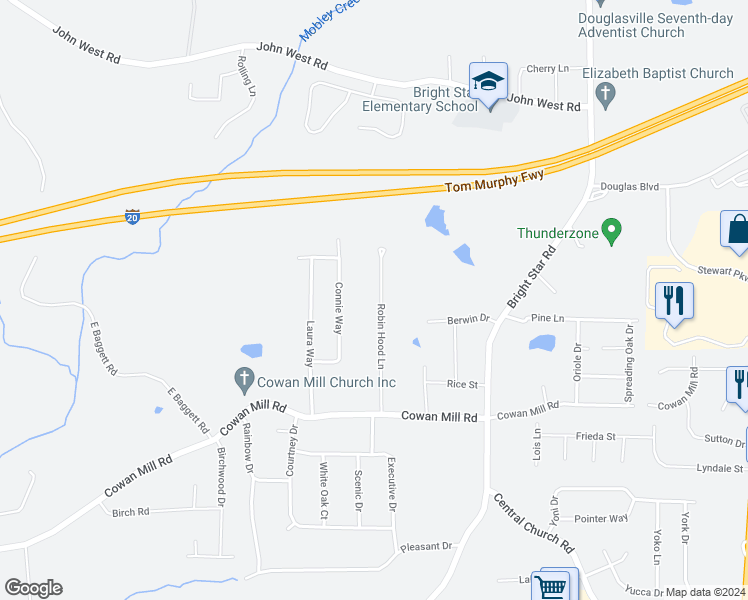 map of restaurants, bars, coffee shops, grocery stores, and more near 3229 Robin Hood Lane in Winston