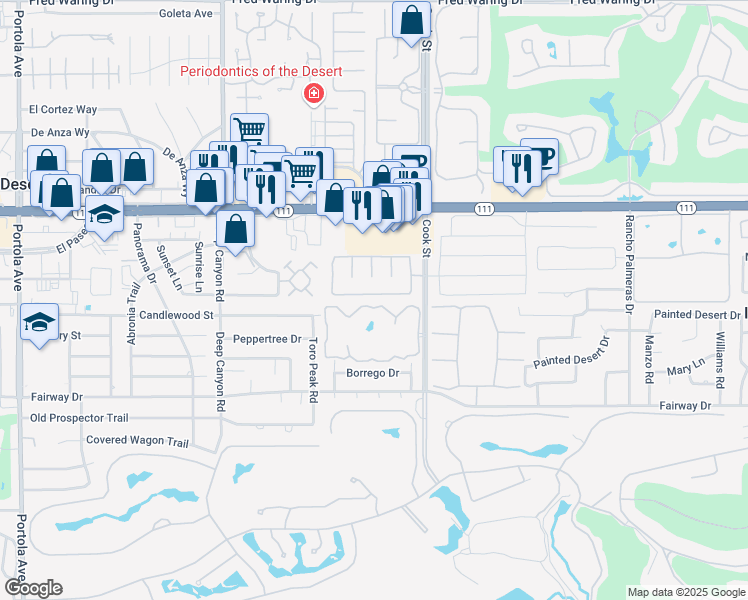 map of restaurants, bars, coffee shops, grocery stores, and more near 74857 South Cove Drive in Indian Wells