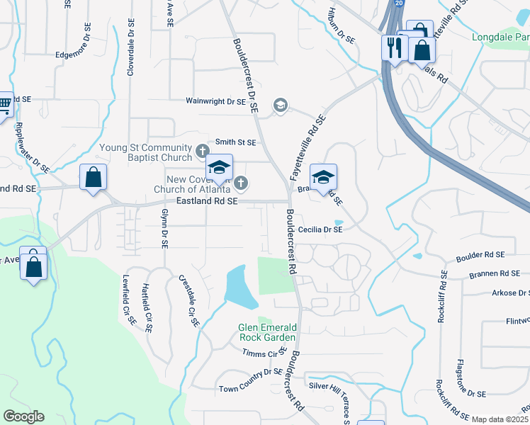 map of restaurants, bars, coffee shops, grocery stores, and more near 2406 Lakeshore Lane in Atlanta