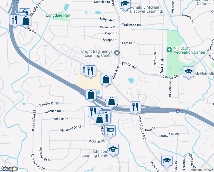 map of restaurants, bars, coffee shops, grocery stores, and more near 2418 Gresham Road South East in Atlanta