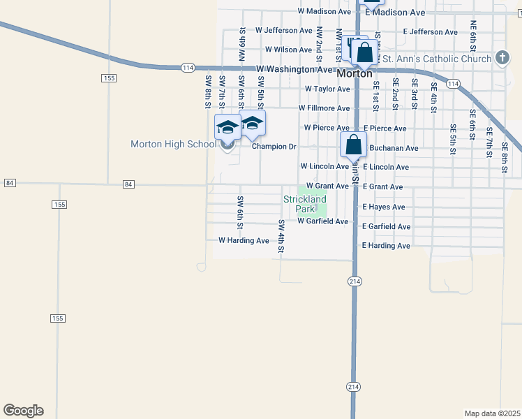 map of restaurants, bars, coffee shops, grocery stores, and more near 504 West Hayes Avenue in Morton