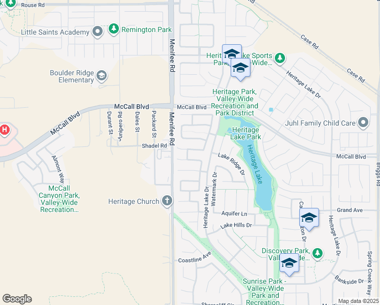 map of restaurants, bars, coffee shops, grocery stores, and more near 29101 Springshores Drive in Menifee
