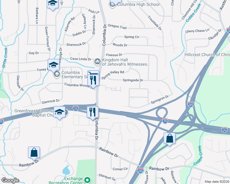 map of restaurants, bars, coffee shops, grocery stores, and more near 3333 York Place in Decatur