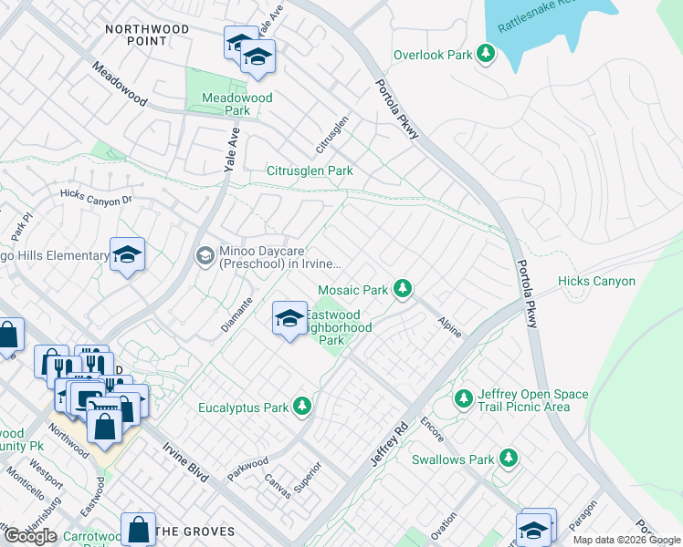 map of restaurants, bars, coffee shops, grocery stores, and more near 64 Rotunda in Irvine