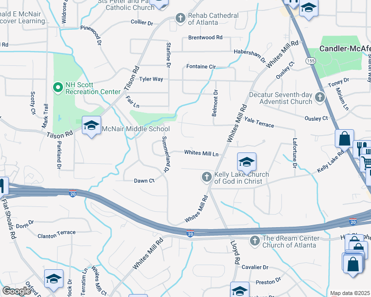map of restaurants, bars, coffee shops, grocery stores, and more near 2464 Whites Mill Lane in Decatur