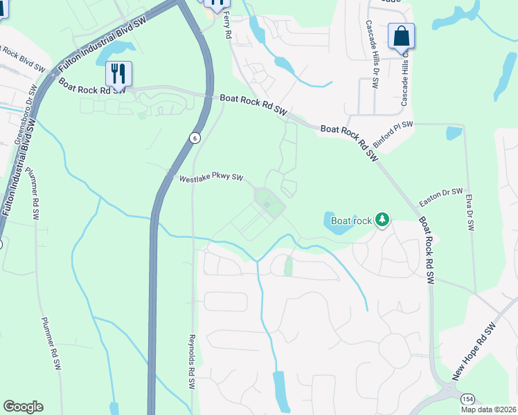 map of restaurants, bars, coffee shops, grocery stores, and more near 393 Sand Bay Drive Southwest in Atlanta