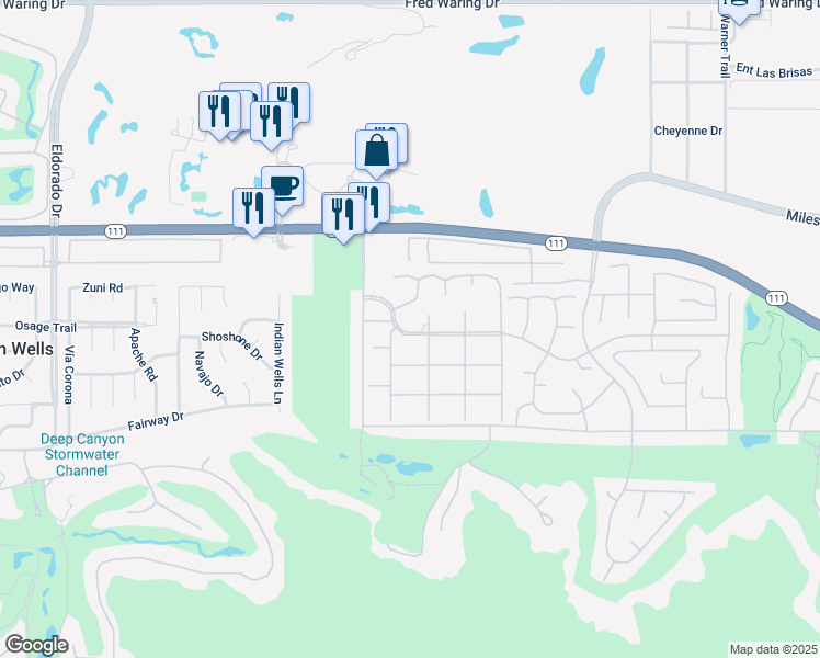 map of restaurants, bars, coffee shops, grocery stores, and more near 76730 Sandpiper Drive in Indian Wells