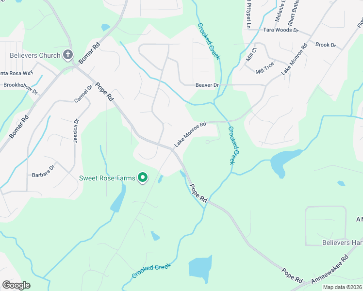 map of restaurants, bars, coffee shops, grocery stores, and more near 3187 Lake Monroe Road in Douglasville