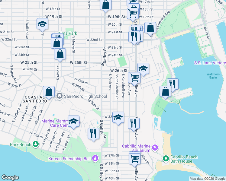 map of restaurants, bars, coffee shops, grocery stores, and more near 706 West 29th Street in Los Angeles