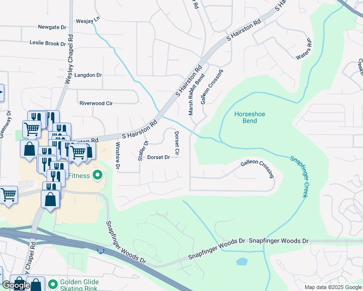 map of restaurants, bars, coffee shops, grocery stores, and more near 4576 Dorset Circle in Decatur