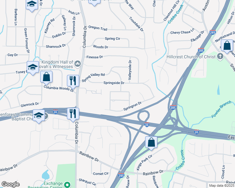 map of restaurants, bars, coffee shops, grocery stores, and more near 2329 Crestknoll Circle in Decatur