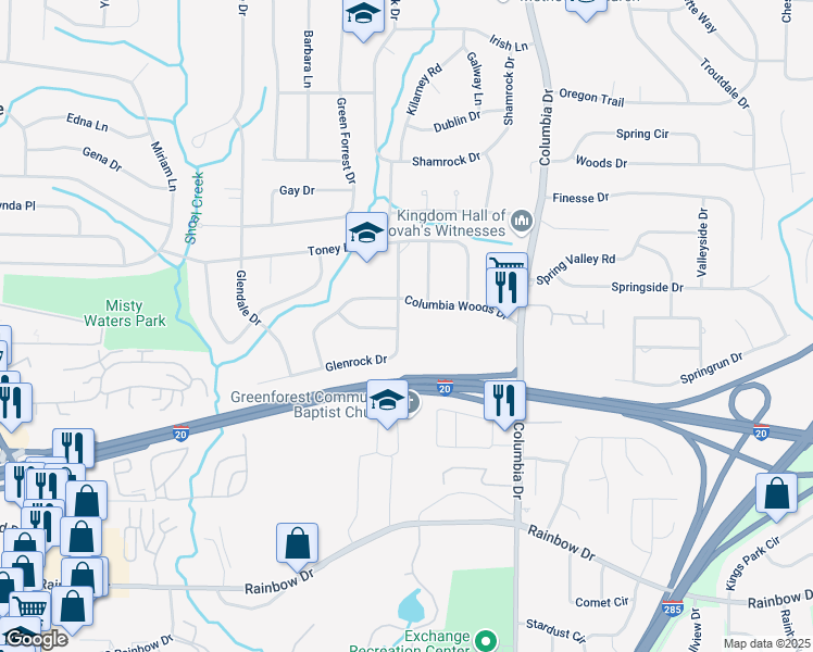 map of restaurants, bars, coffee shops, grocery stores, and more near 2400 Glenrock Drive in Decatur