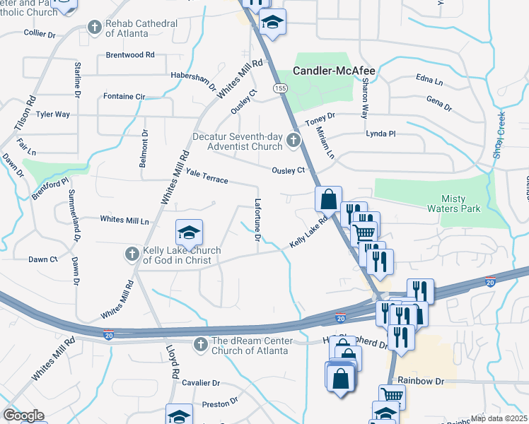 map of restaurants, bars, coffee shops, grocery stores, and more near 2404 Lafortune Drive in Decatur
