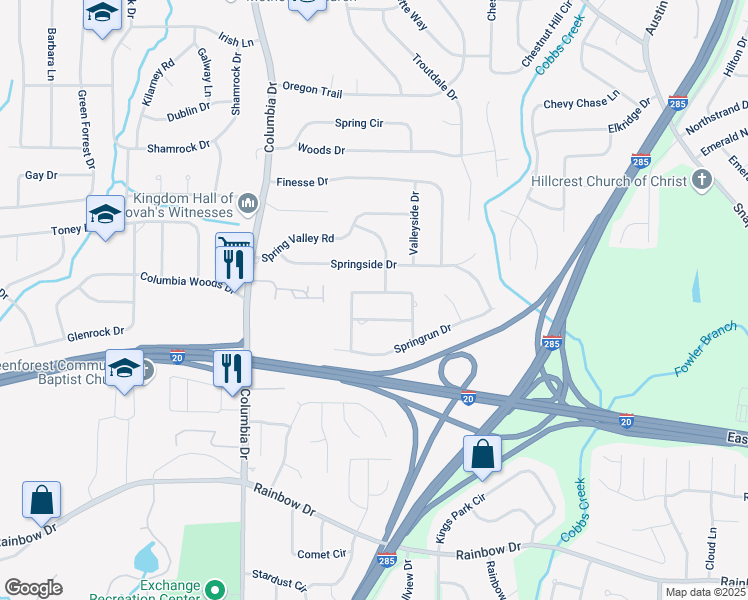map of restaurants, bars, coffee shops, grocery stores, and more near 2329 Crestknoll Circle in Decatur