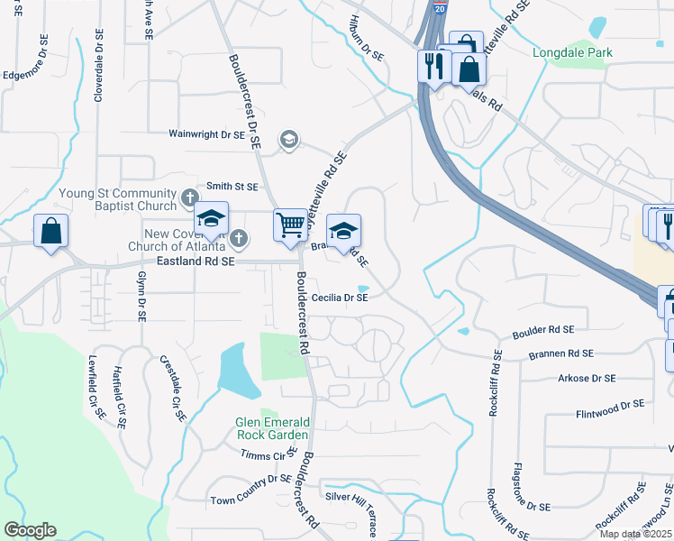map of restaurants, bars, coffee shops, grocery stores, and more near 1410 Bouldercrest Road in Atlanta