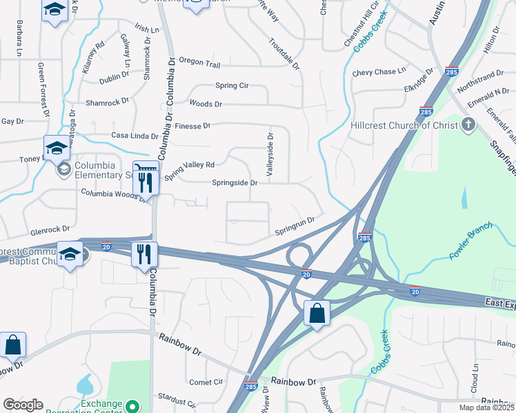 map of restaurants, bars, coffee shops, grocery stores, and more near 2353 Crestknoll Circle in Decatur