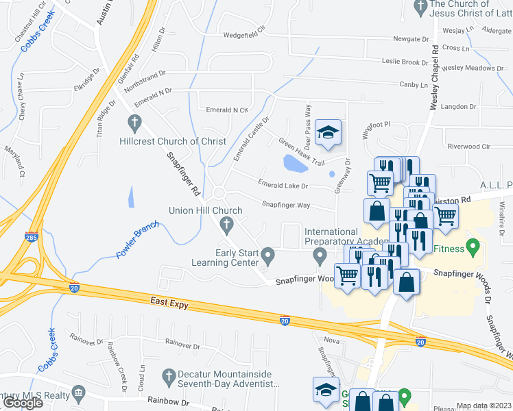 map of restaurants, bars, coffee shops, grocery stores, and more near 4023 Snapfinger Way in Decatur