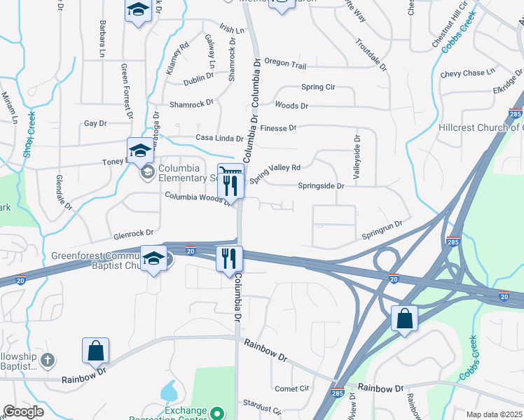 map of restaurants, bars, coffee shops, grocery stores, and more near 3333 York Place in Decatur