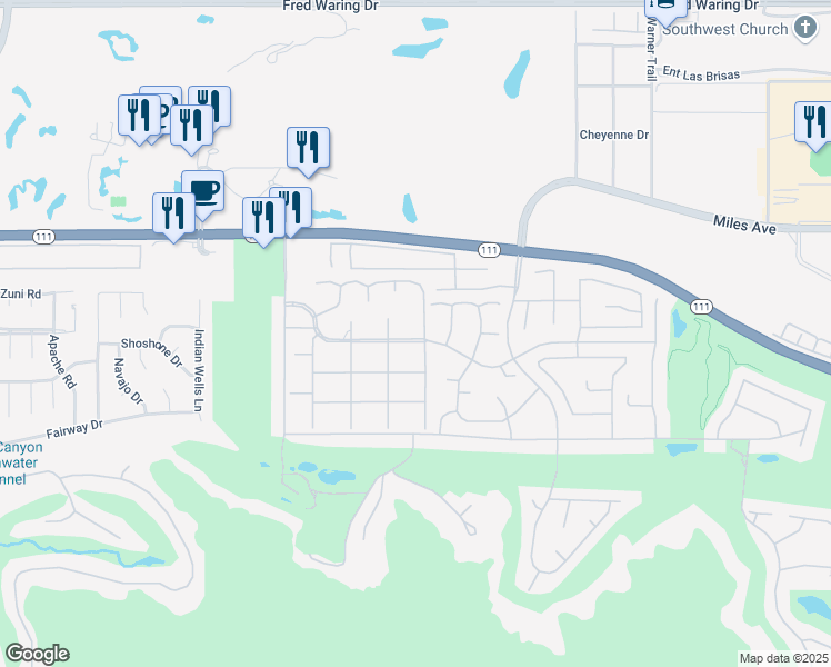 map of restaurants, bars, coffee shops, grocery stores, and more near 76990 Sandpiper Drive in Indian Wells
