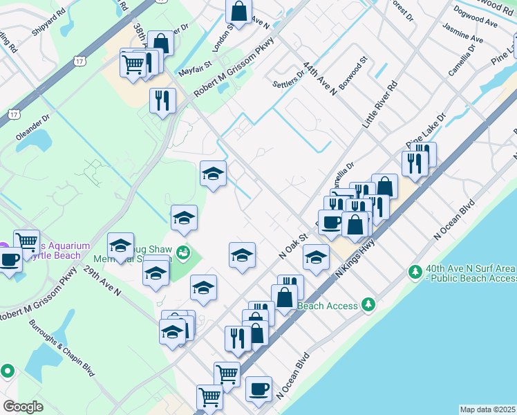 map of restaurants, bars, coffee shops, grocery stores, and more near 3774 Hitchcock Way in Myrtle Beach