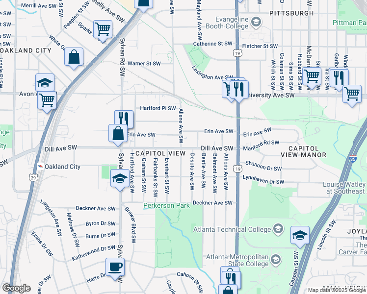 map of restaurants, bars, coffee shops, grocery stores, and more near 755 Dill Avenue Southwest in Atlanta