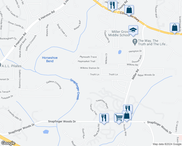 map of restaurants, bars, coffee shops, grocery stores, and more near 4840 Truitt Lane in Decatur