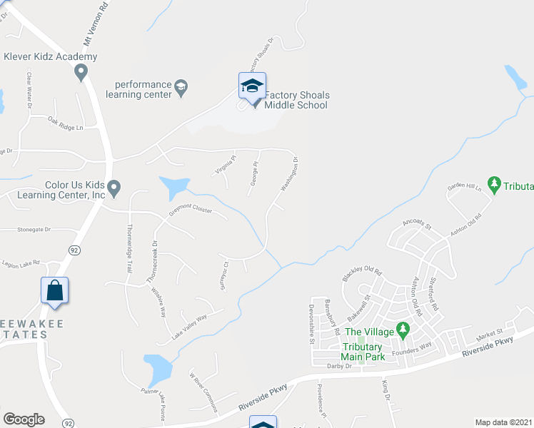 map of restaurants, bars, coffee shops, grocery stores, and more near 2334 Washington Drive in Douglasville