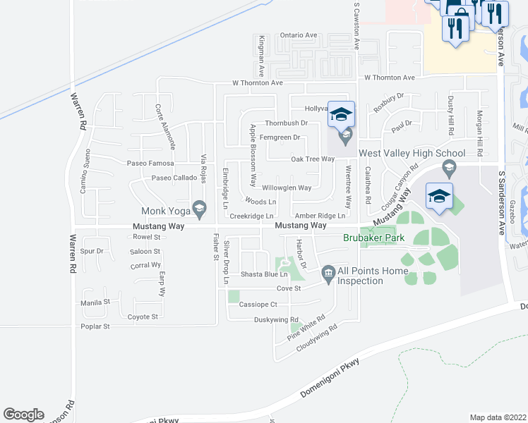 map of restaurants, bars, coffee shops, grocery stores, and more near 4810 Creekridge Lane in Hemet