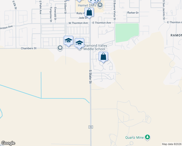 map of restaurants, bars, coffee shops, grocery stores, and more near 1690 South State Street in Hemet